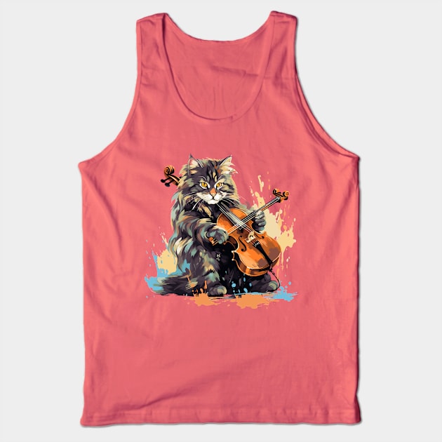 Maine Coon Cat Playing Violin Tank Top by Graceful Designs